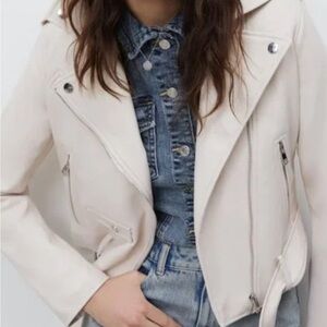 Zara Basic NWOT Blush Pink Biker Jacket zippers belt medium faux suede boho